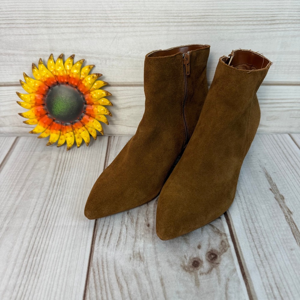 Kensie Brown Suede Leather Pointed Toe Block Heel Ankle Booties Women's 9M